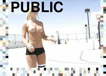 Perfect Blonde Playing Sports Naked in Public