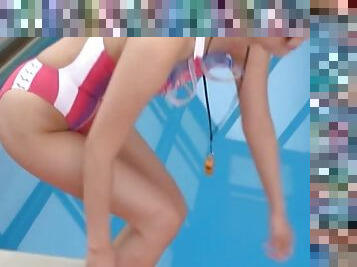 Tsukasa Aoi gives a blowjob in a pool and gets facialed