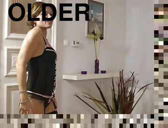 gammel, hardcore, par, strømper-stockings, undertøy, eldre-older, nylon