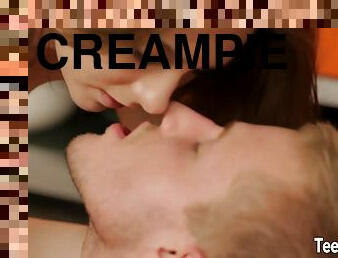 Small tittied teen anal creampie