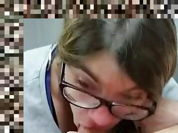 Female doctor in glasses sucks my dick