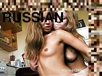 Long hair Russian lesbian getting drilled using toys