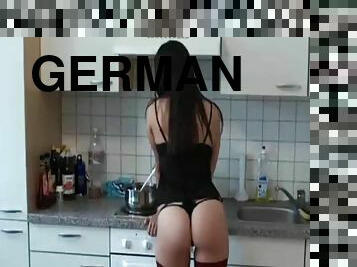 Hot German Brunette Fucked And Cummed On In The Kitchen