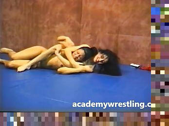 Busty Blondie takes on sexy, brunette in Academy Wrestling
