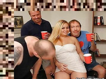 Blondie Chubby Cock Swallower Gets a Bukkake Gang Bang