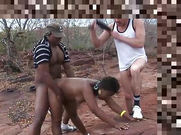 Extreme african threesome fuck orgy with a hot chocolade babe in nature