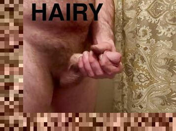 Hung hairy male masturbation before shower