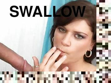 Pierced Tongue Slut Swallows Guy's Load After BJ