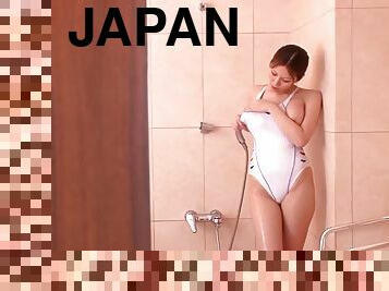 Yuna Shiina pleases herself with masturbation in the shower