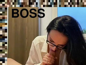 The boss fucked the secretary in a tight leather skirt in a motel after work