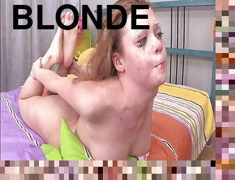 Extreme throat fucking! Blonde Teen Takes It Too Deep!