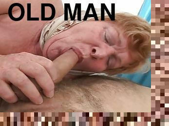 Old man and woman having wild sex in the bedroom