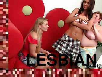 Two Hot School Girls Have Lesbian Sex so a Fatty Can Masturbate Watching