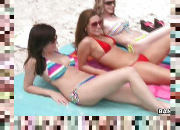 Hot Babes Have Fun On The Beach Wearing Two Piece Bikinis
