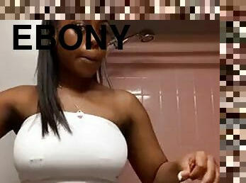 Ebony in white spandex - cameltoe and boobs
