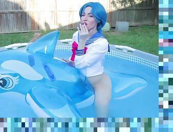 Amy Smokes On Inflatable Dolphin