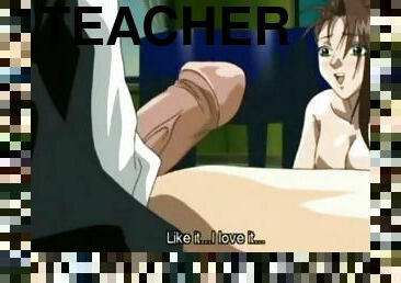 Anime teacher with big juicy tits gets her holes stuffed