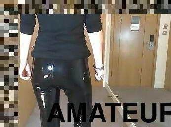 Sexy Latex Liquid Leggings with Red Stilettos Fetish