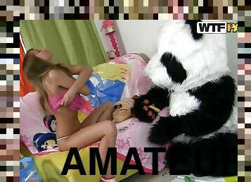Innocent Looking Teen Gets A Pounding From A Panda Teddy Bear