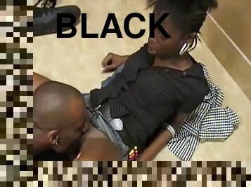 Flamboyant chocolate girl allows her black lover to explore her depths