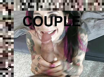 Babe and her man are both covered in tattoos as they fuck