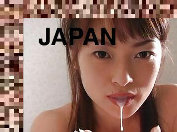 Very pretty Japanese girl gets a mouthful of cum and loves it