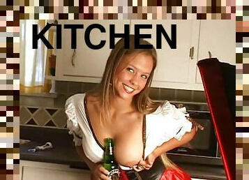Fascinating brunette decides to expose her sweet tits in the kitchen