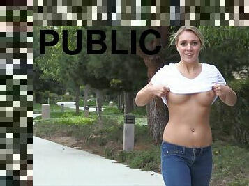 Zoey flashes her tits in public then she goes home and gets naked