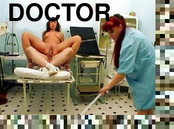 Red head woman has fun with doctor and nurse