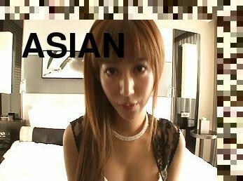 Sultry Asian chick with exquisite juggs playing with a stranger's cock