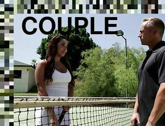 she pays for tennis lessons, but ends up getting a dicking