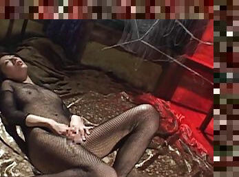 Smoking hot fishnet body stocking on a solo Asian beauty