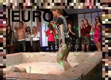 Sexy mud wrestling with beautiful clothed European girls