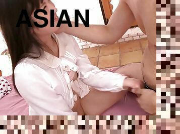Cocksucking sweetheart takes a load of jizz in her Asian mouth