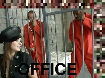 Teasing Officer Katja Kassin Gets Banged By Two Big Cock Inmates