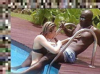 Blonde Jessica May Gives Some Mean Interracial Head By A Pool's Edge