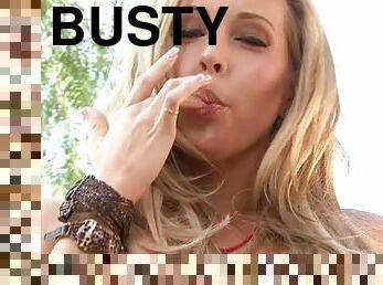 Busty Samantha Saint Fingers Her Wet Pussy Outdoors