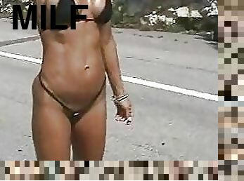 Hot MILF Posing In Her Bikini And Thong In The Middle Of The Street