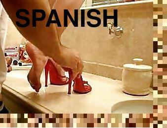 Spanish Slut In High Heels Gets a Good Old Fashioned 'Cum On Feet'