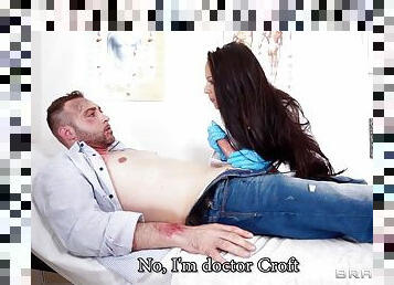 Doctor is very bad and shows a patient what her pussy feels like