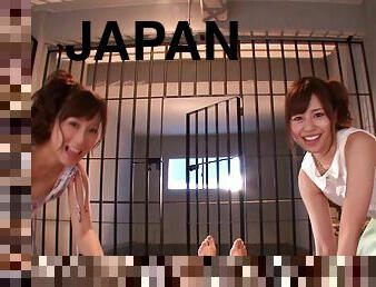 Two Japanese girls give a guy a sensual visit in prison