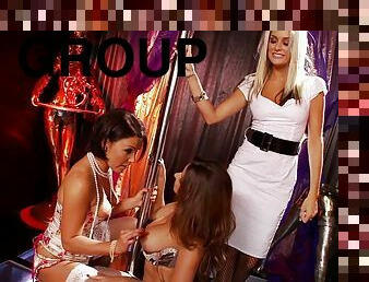 Glamorous pornstars enjoy getting fucked hardcore in a raunchy group sex shoot