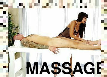 This relaxing massage ends with him cumming in her mouth