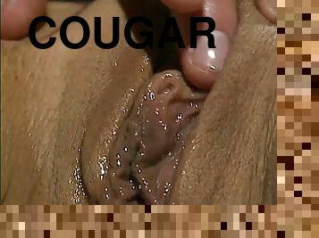 Cougar with hot ass in a bra moaning while riding huge dick hardcore