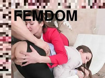 Cfnm femdoms sharing dick in dominating trio