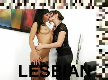 Divine Lesbian In Fishnet Stocking Enjoying Her Pussy Being Licked