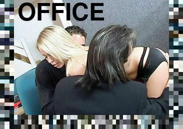 After hours in the office this blonde MILF services her bosses