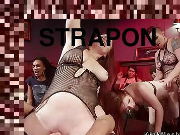 Bondage orgy lezdom anal strap on pounding