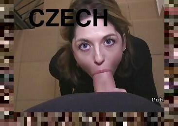 Czech babe bangs in dark in public