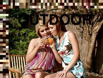 Outdoor good times as two girls enjoy the fresh air and hook up